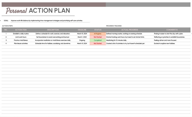 The Personal Action Plan Template