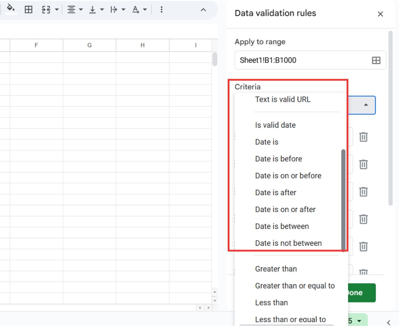 Criteria Section: how to organize due dates in google sheets