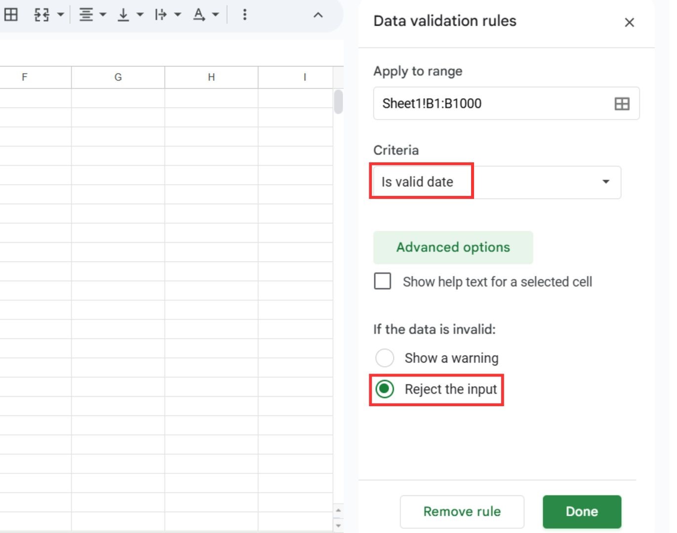 Data Validation: how to organize due dates in google sheets