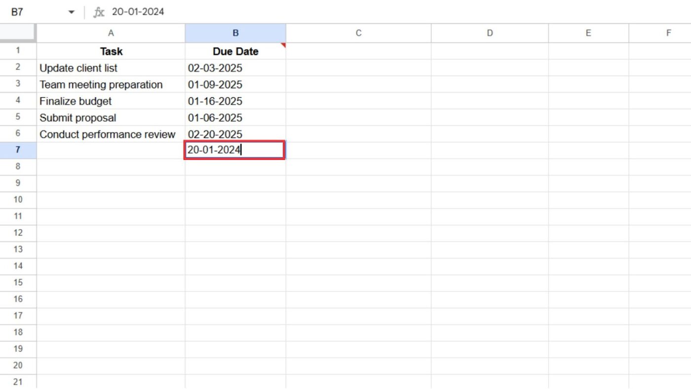 Incorrect Data in sheet: how to organize due dates in google sheets