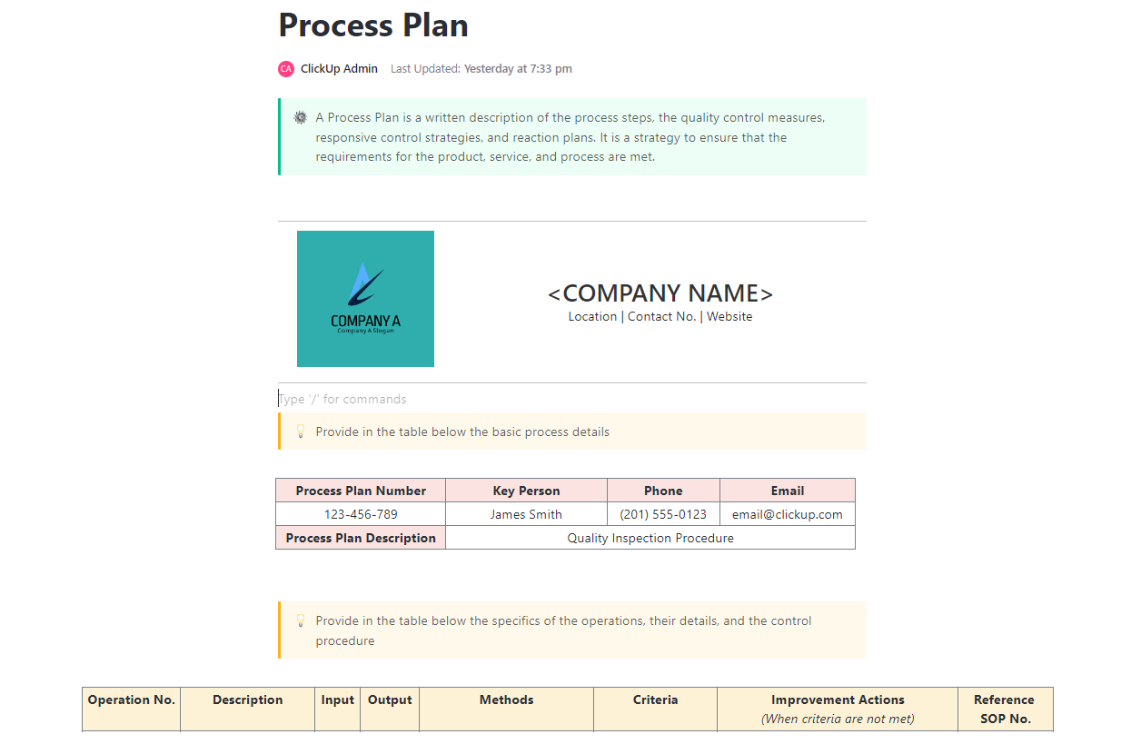 ClickUp Process Document Template