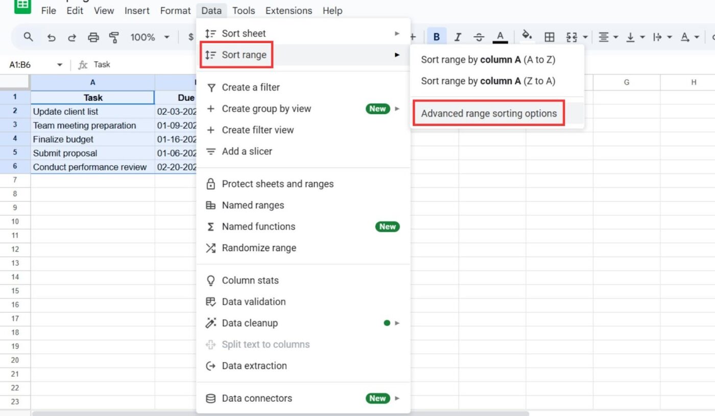 Advanced Range Sorting Options