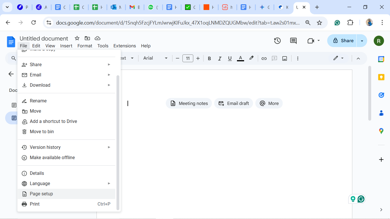 Ajuste as margens usando o Page Setup: Como ajustar as margens no Google Docs