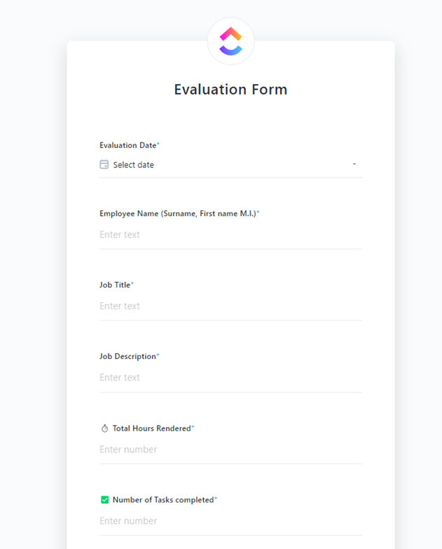 ClickUp Evaluation Form Template