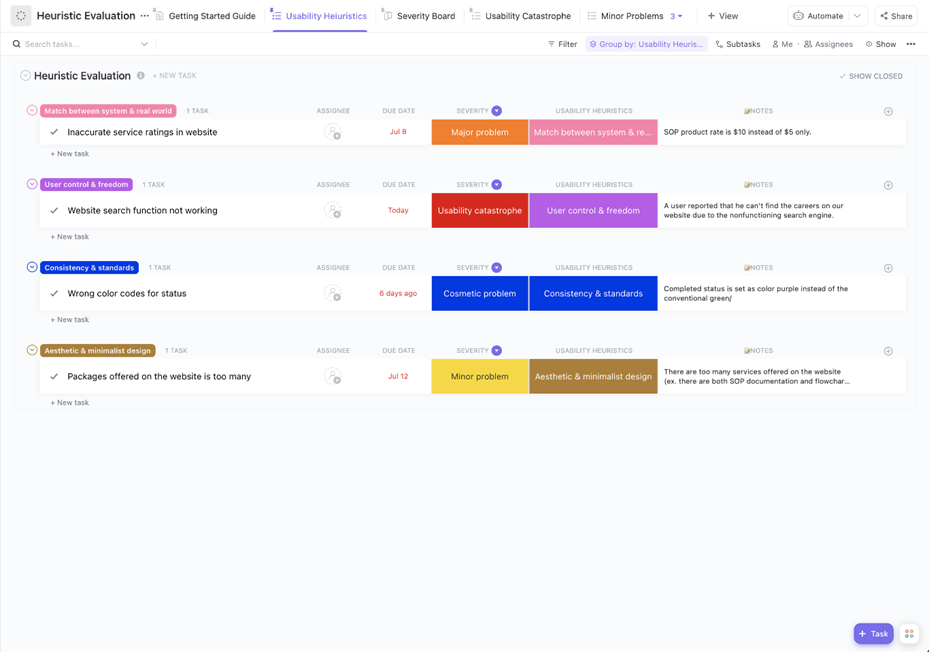 ClickUp Heuristic Evaluation Template