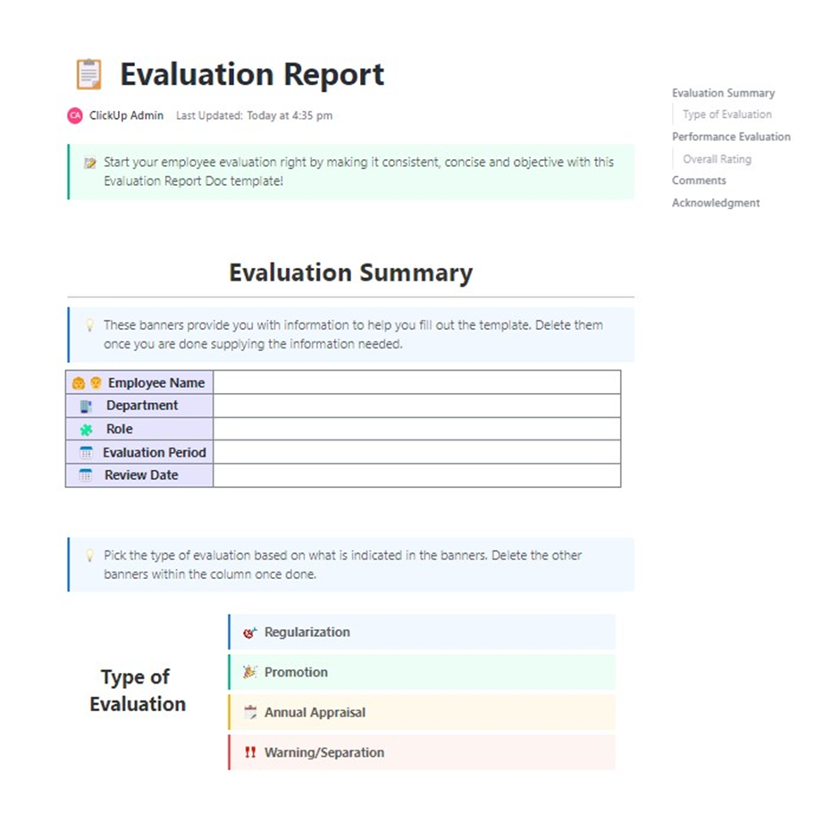 ClickUp Evaluation Report Template