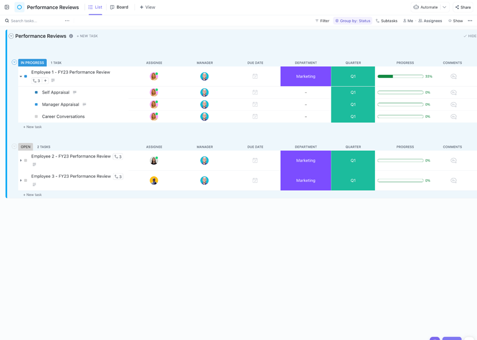 ClickUp Performance Reviews Evaluation Template