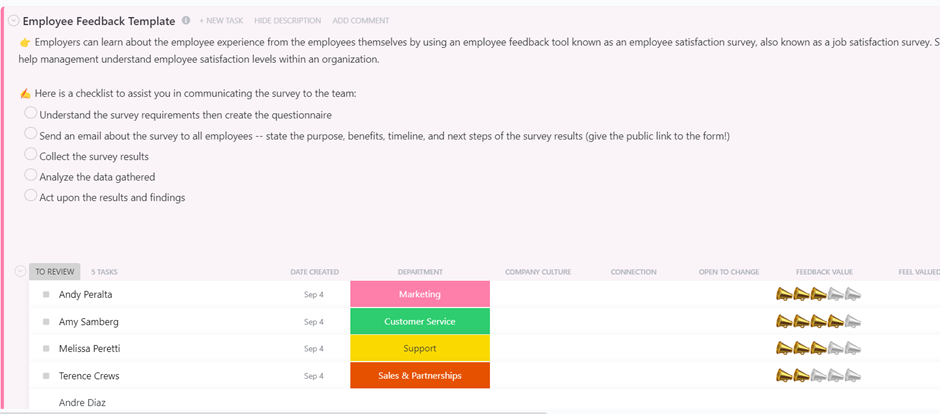 ClickUp Employee Feedback Evaluation Template