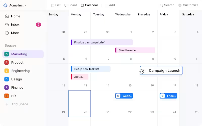 ClickUp’s Calendar View