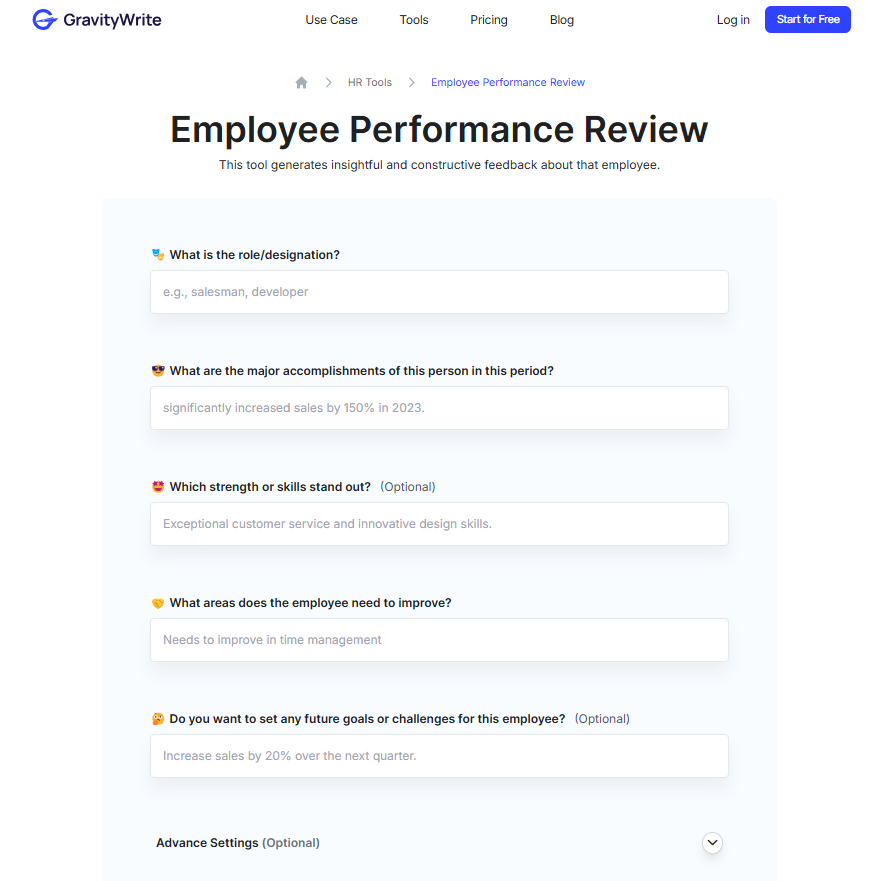 GravityWrite: ai performance review generator