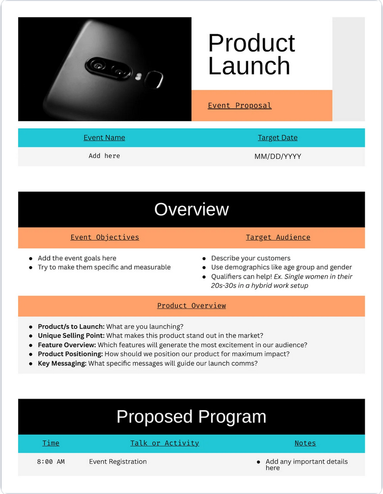 Product Launch Event Proposal Template 