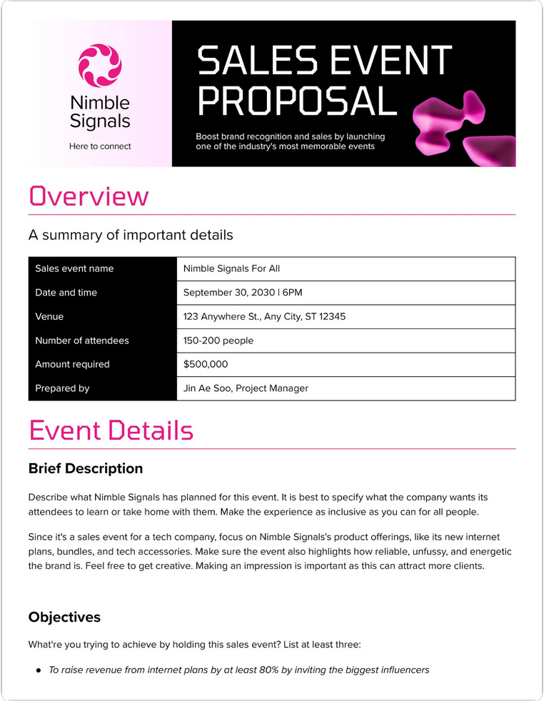 Sales Event Proposal Template 