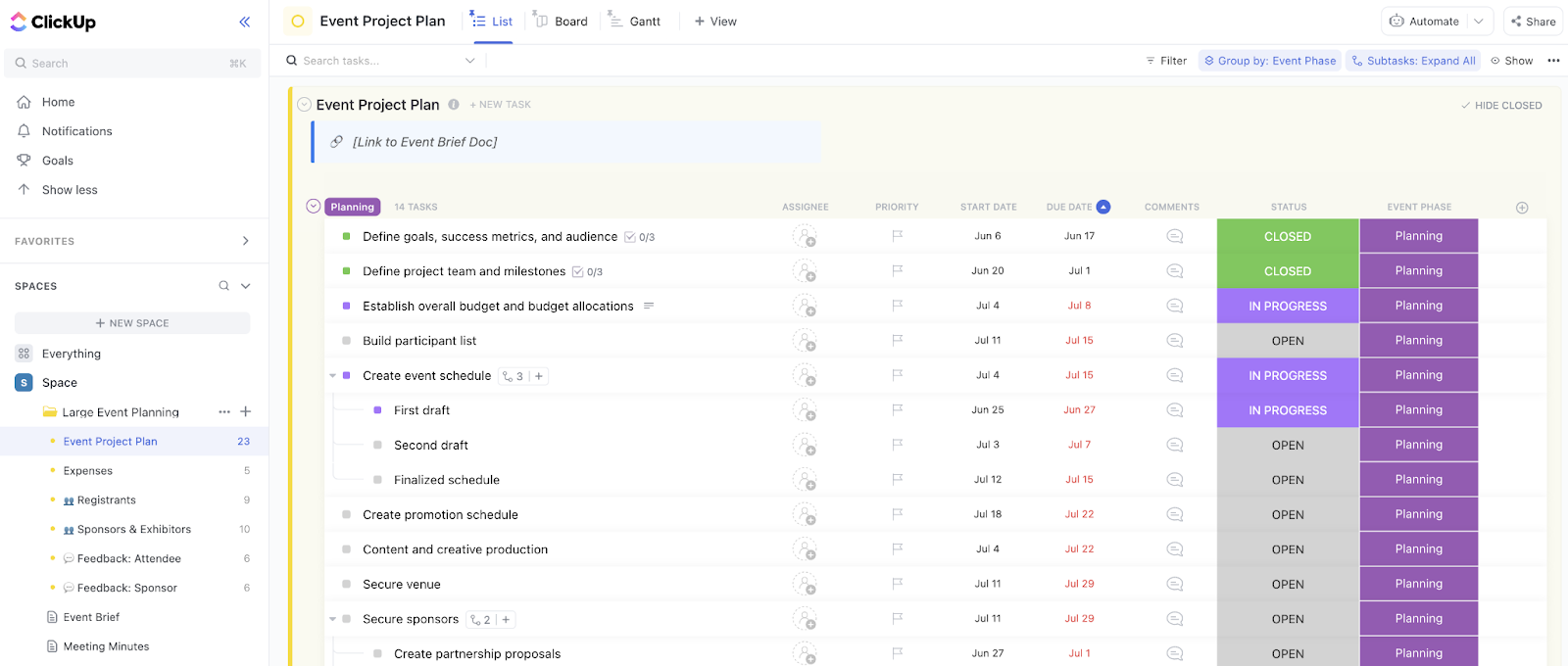 ClickUp Large Event Planning Template