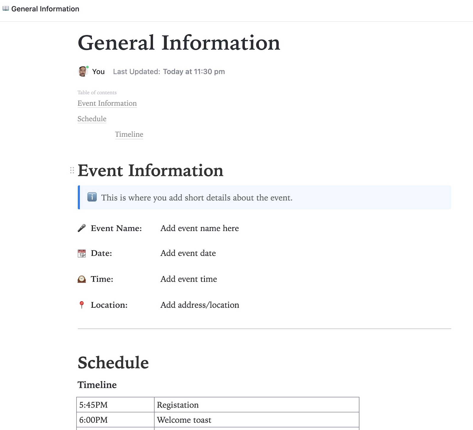 ClickUp Event Planning Document Template