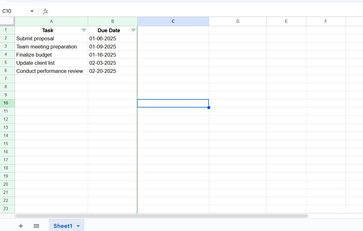 Data in ascending order