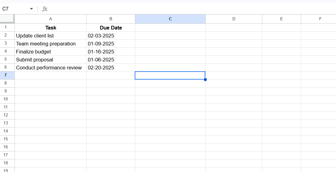 Blank Cell: how to organize due dates in google sheets