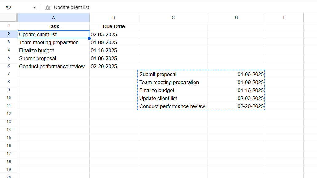 Data on another cell