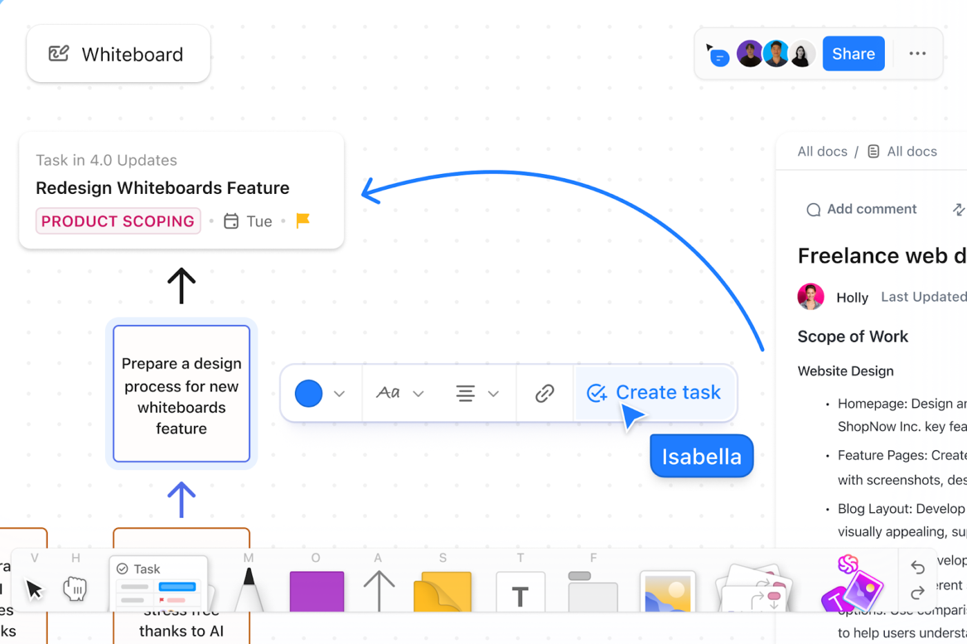 ClickUp Whiteboards: Cognitive Search