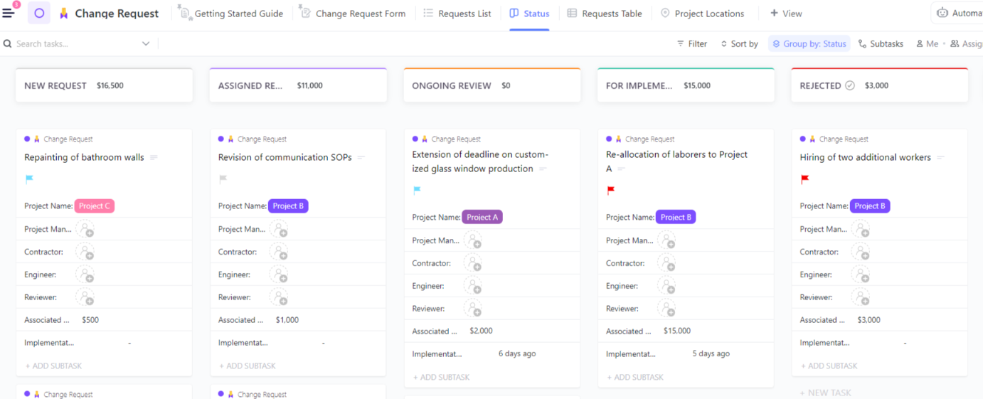 ClickUp Marketing Change Request Template