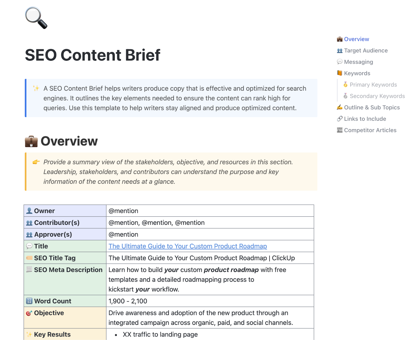 ClickUp’s SEO Content Brief Template