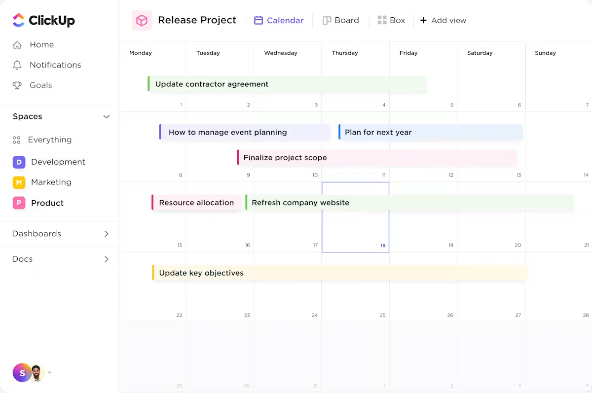 ClickUp calendar view