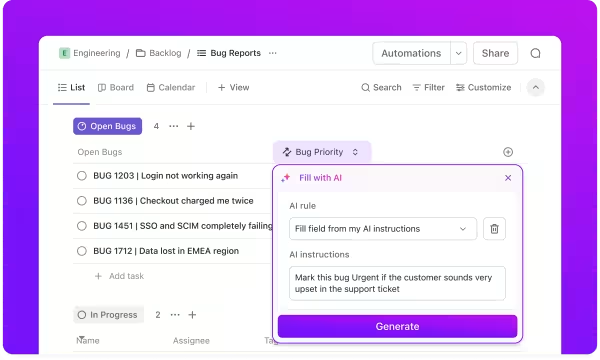 ClickUp Automation: decision log project management