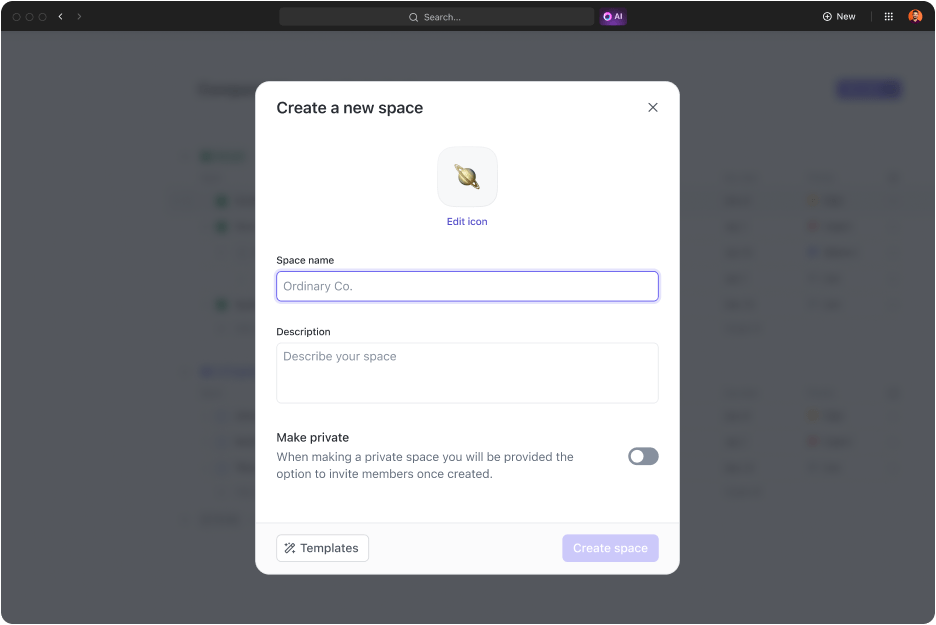 CREATE A SPACE IN CLICKUP
