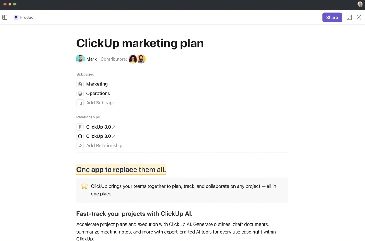 ClickUp Docs: how to write a meeting summary