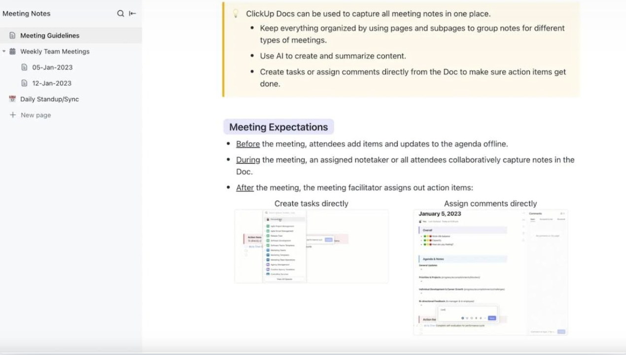 ClickUp Meeting Notes template