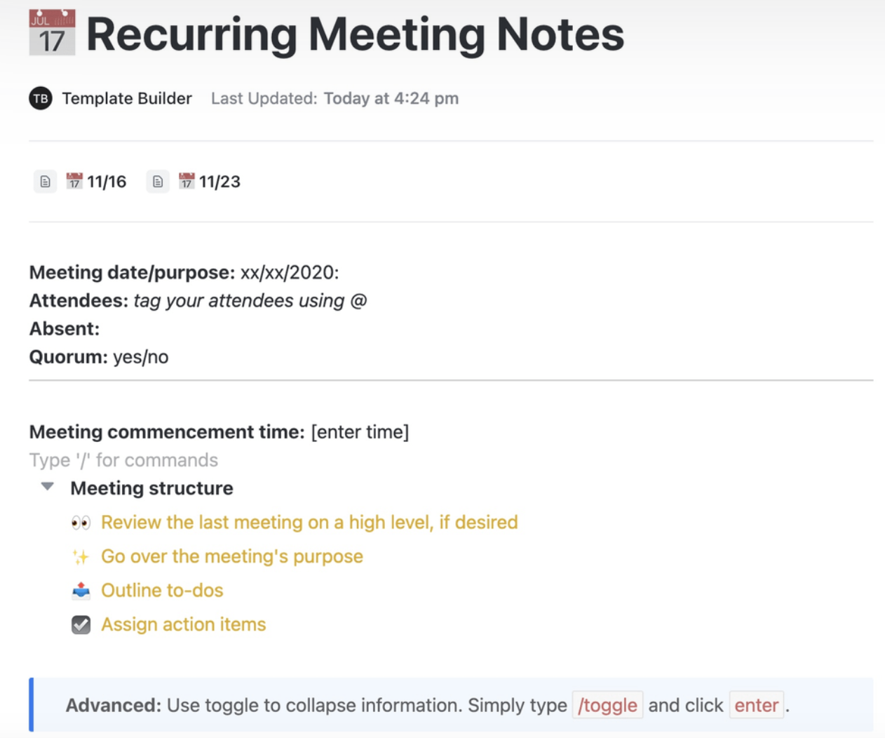 ClickUp Recurring Meeting Notes Template