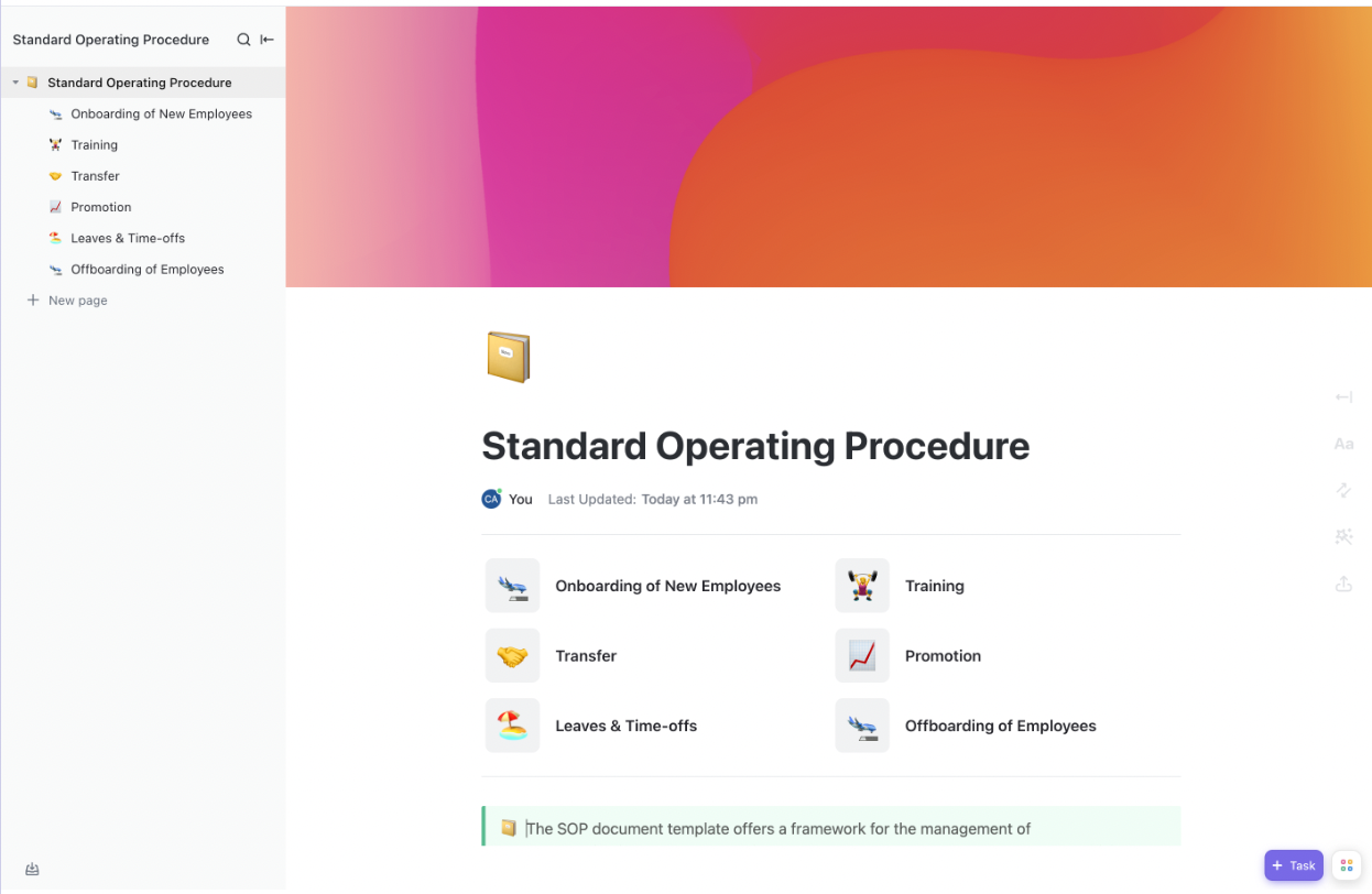 ClickUp Standard Operation Procedures Template: Runbook Templates