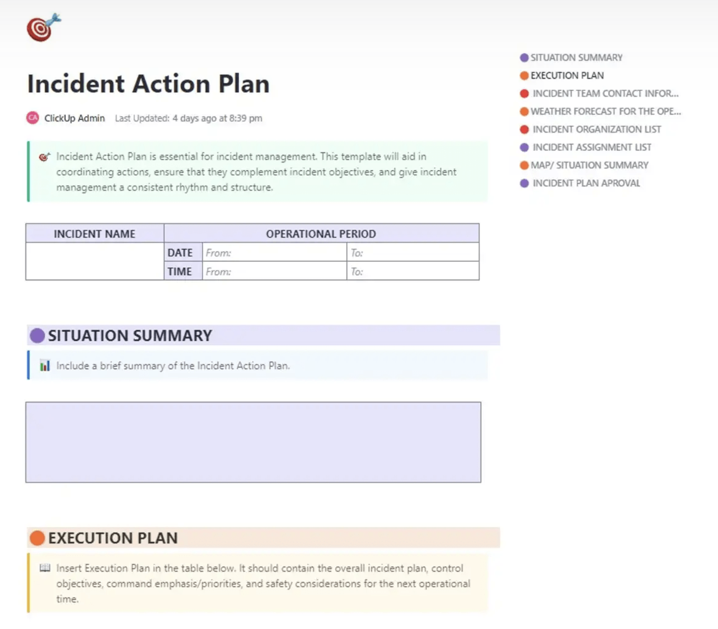 ClickUp Incident Action Plan Template: Runbook Templates