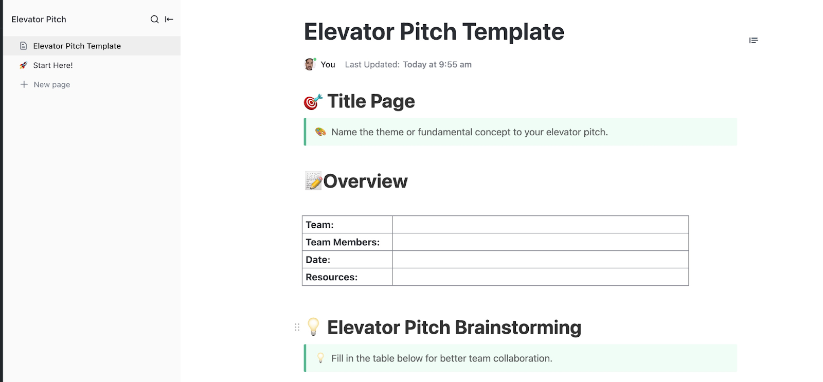 ClickUp Elevator Pitch Template