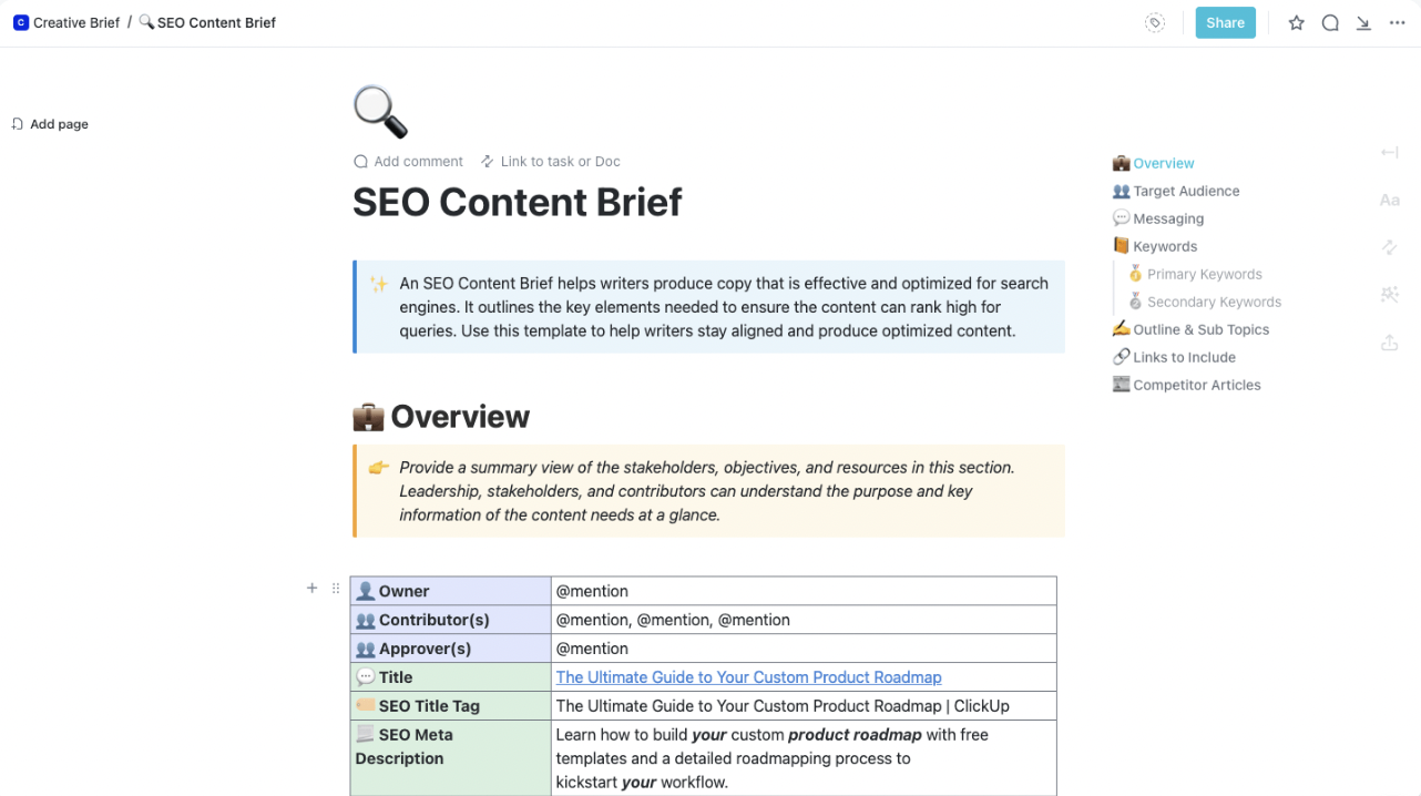 ClickUp SEO Content Brief Template