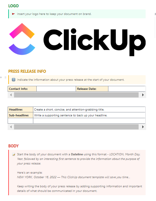 ClickUp Content Writing Template