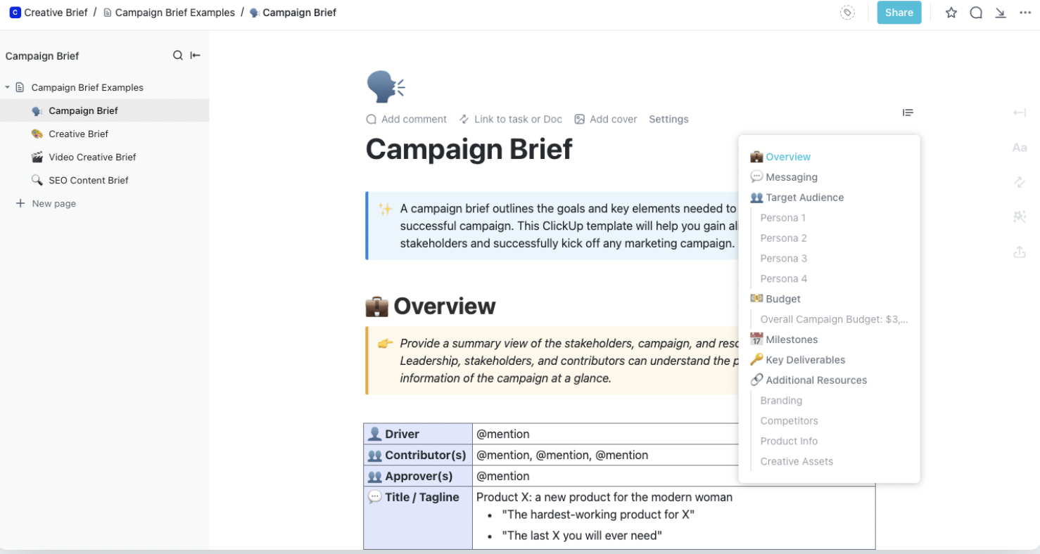 ClickUp Campaign Brief Template