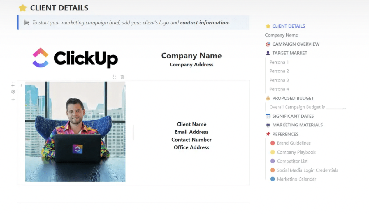 ClickUp Marketing Campaign Brief Template