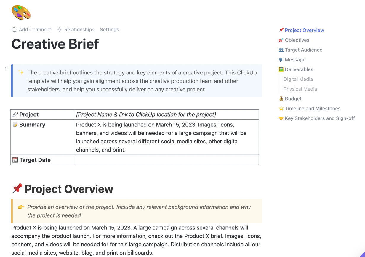 ClickUp Creative Brief Document Template