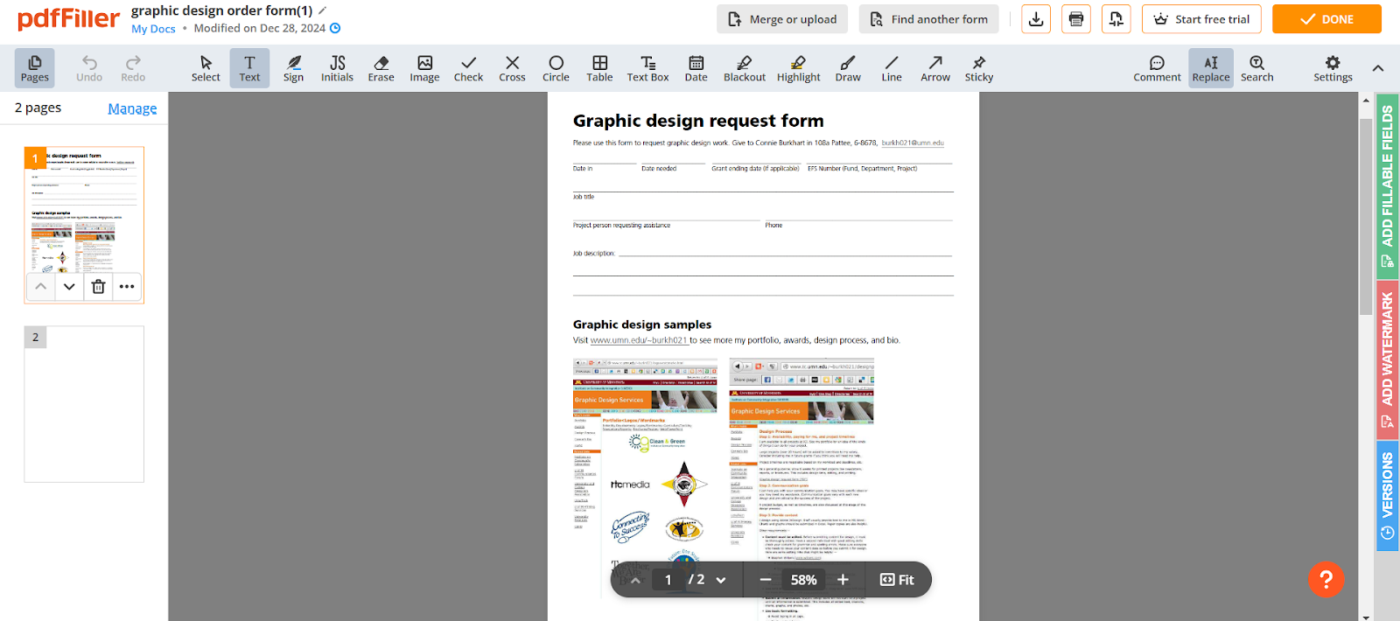 PDF Graphic Design Order Form Template: Creative Request Form