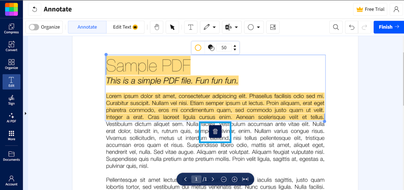 Trash Icons: How to Remove Highlight in PDF