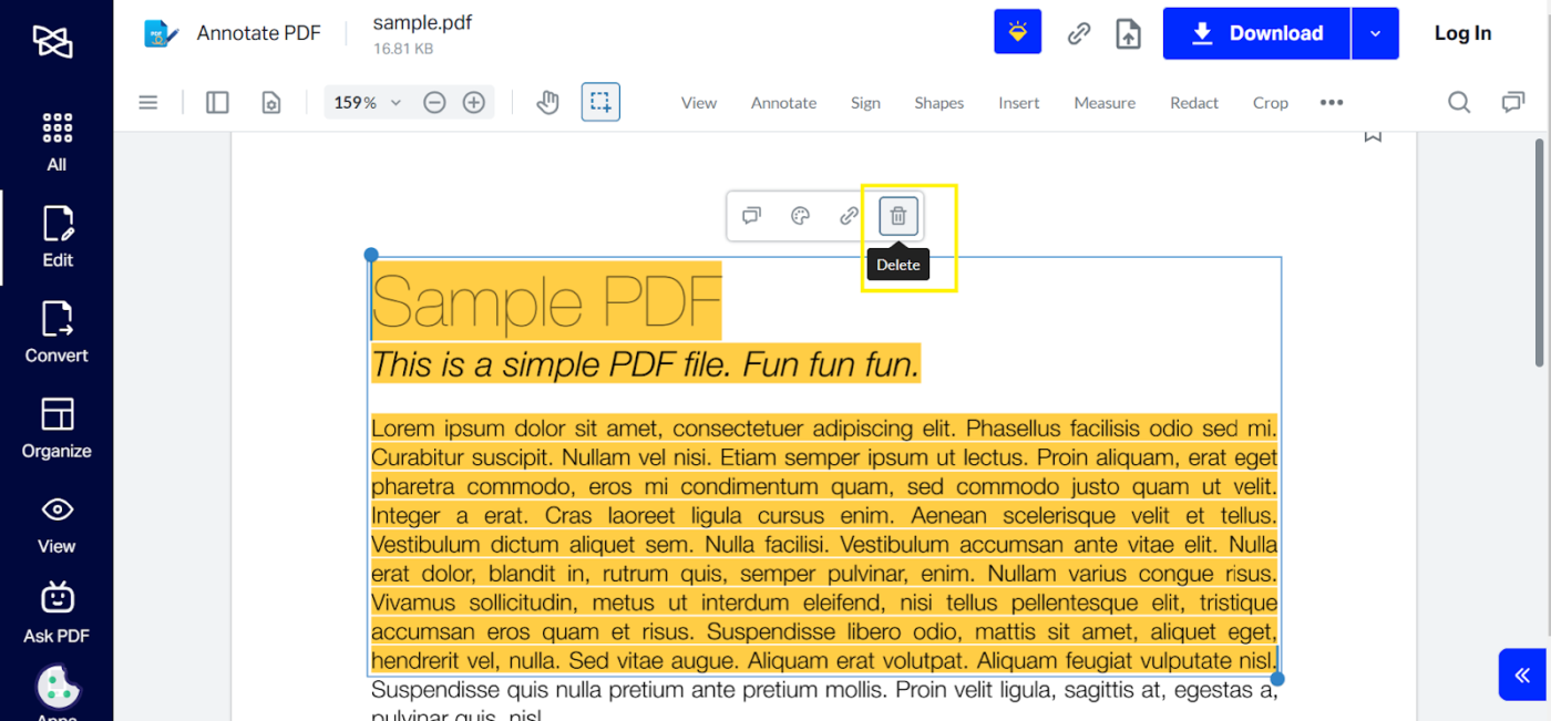 Trash Icon : How to Remove Highlight in PDF