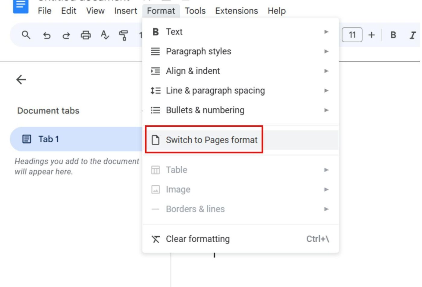 Switch to Pages Format: How to Remove a Page Break in Google Docs