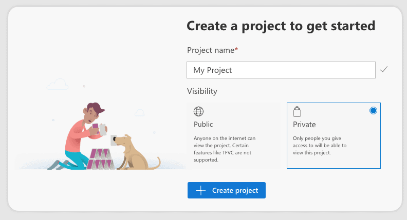 Create new project in Azure DevOps