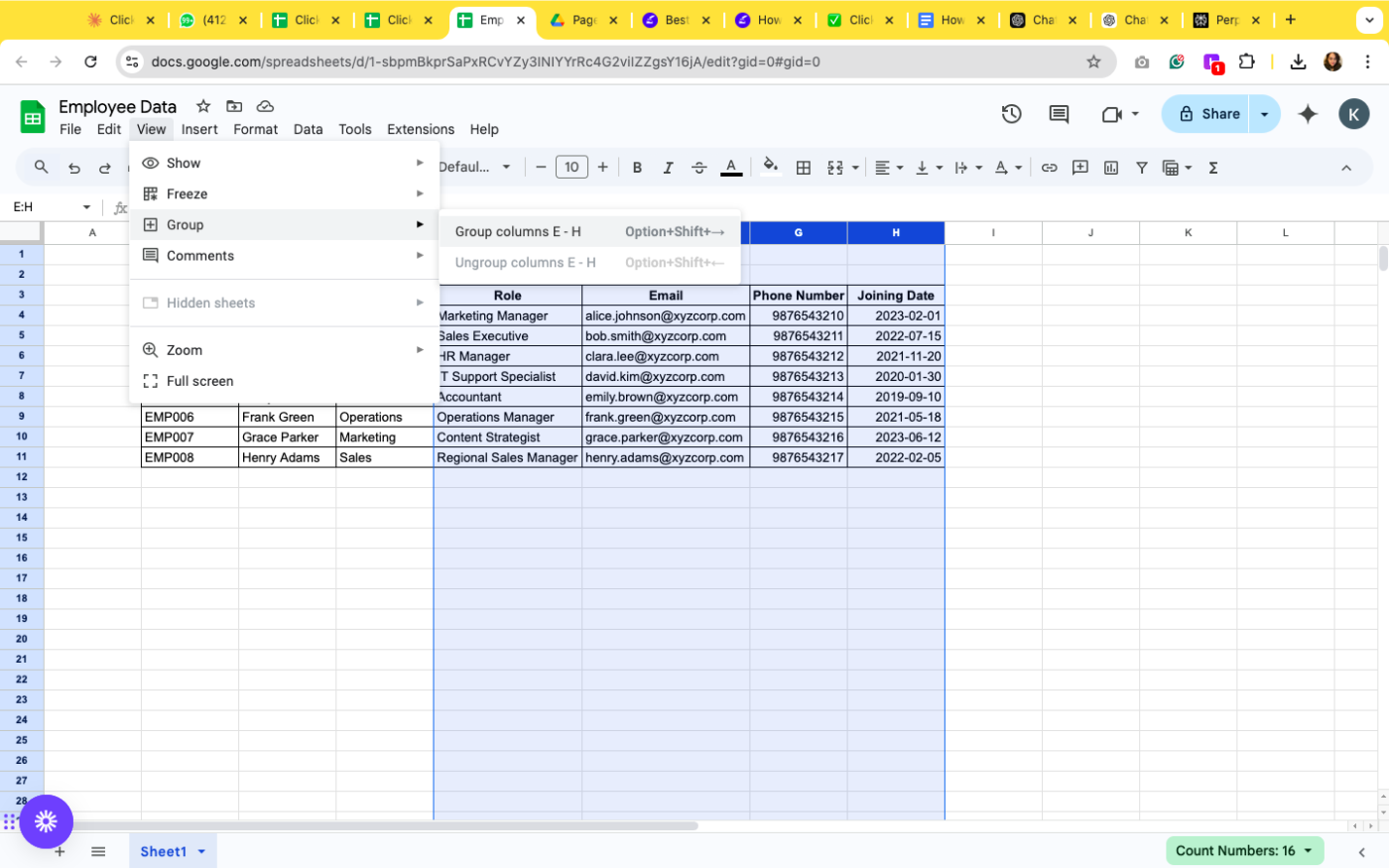 Using Column Groups