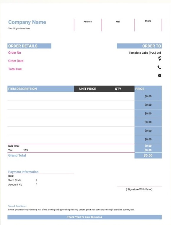 Simple Order Form Template 