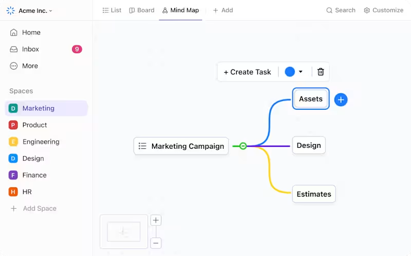 ClickUp Mind Maps: Workflow Visualization