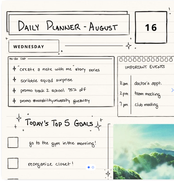 Notability Planner Templates:  Daily Planner Template