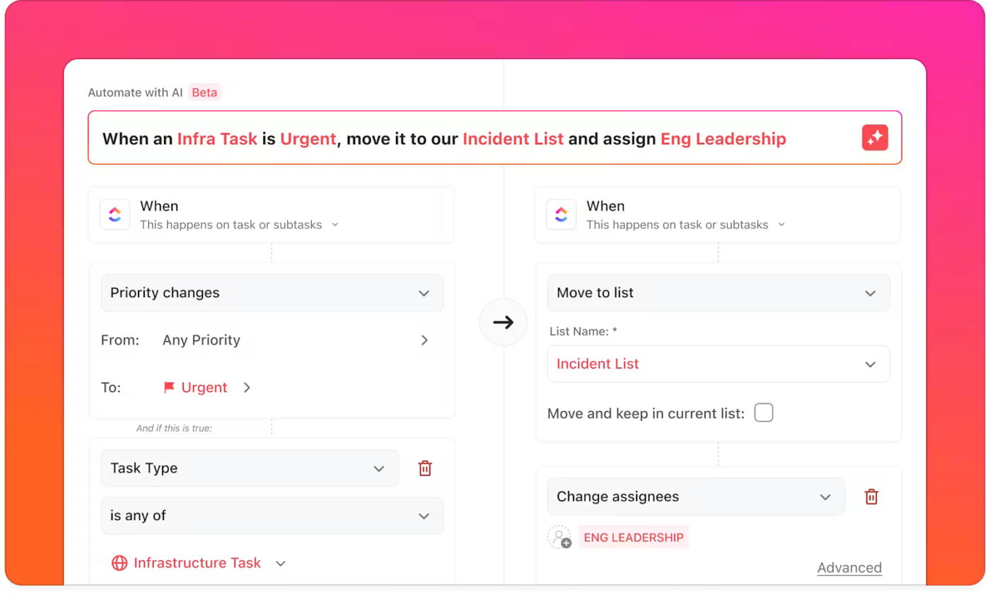 Improve supply chain KPIs with ClickUp Automations