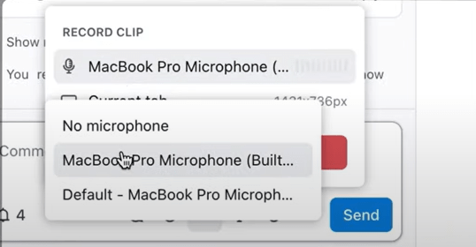 Choose an appropriate microphone option to record audio in Clips