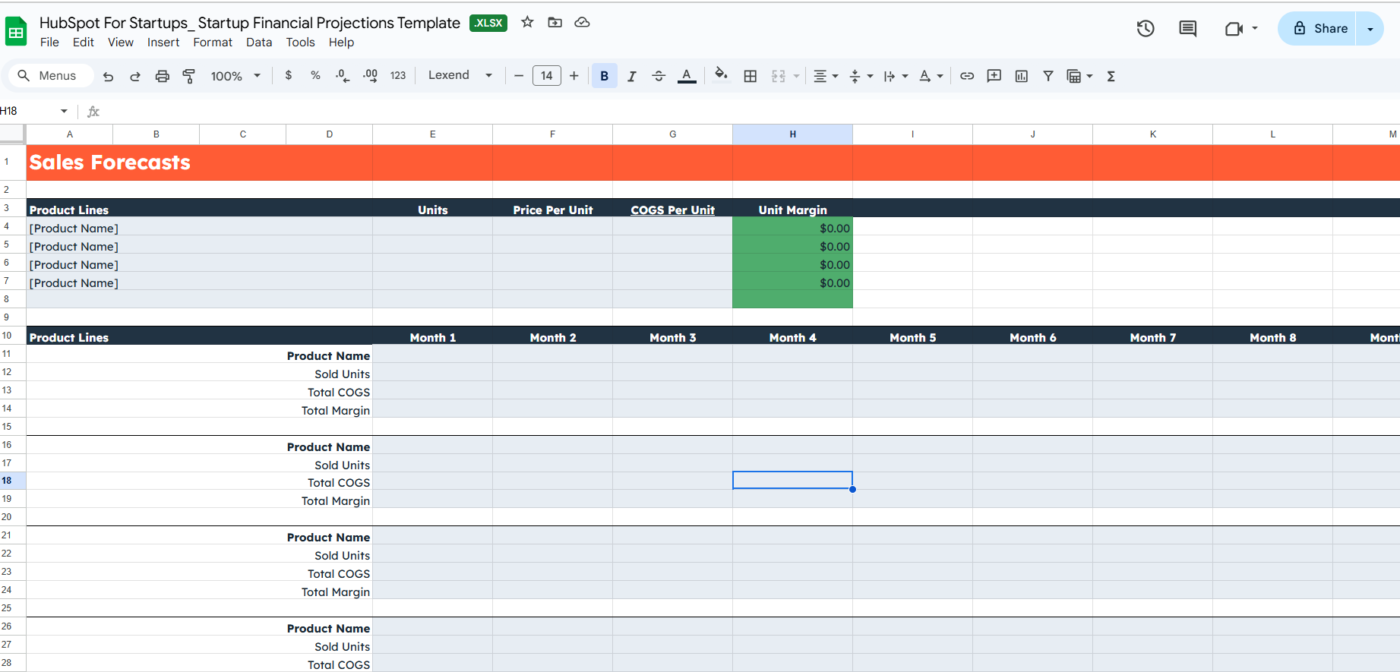 Financial Projections Template by Hubspot